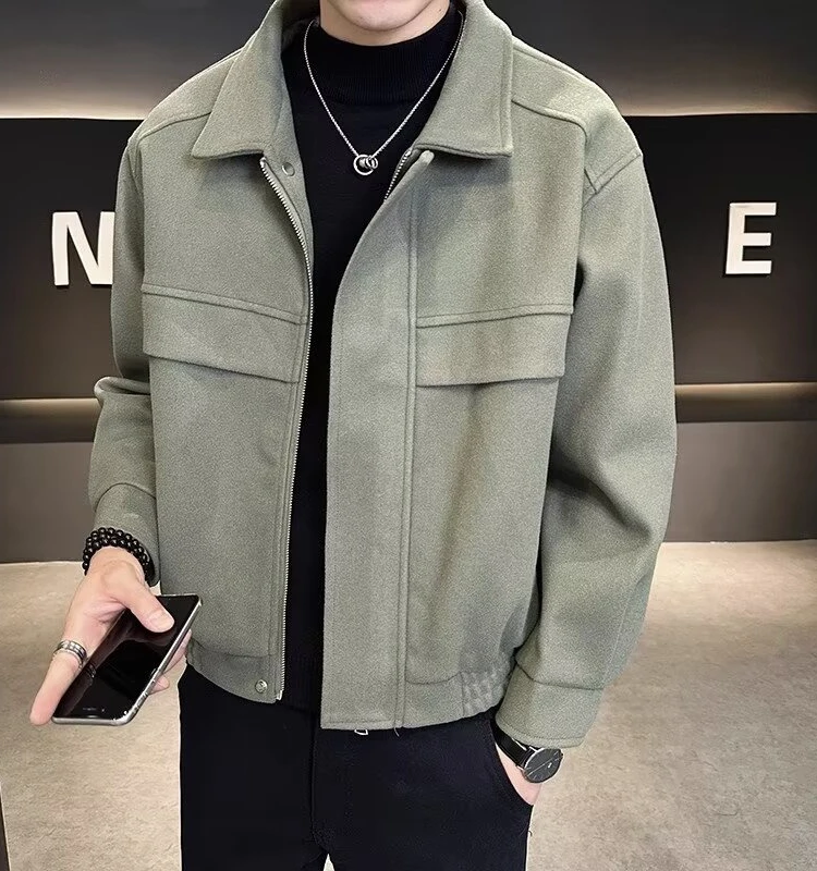 

Premium Woolen Jaet Men's ort Thi Autumn Winter Faion Korean Sle Haome Trendy Youth Long Sve Stand Fit