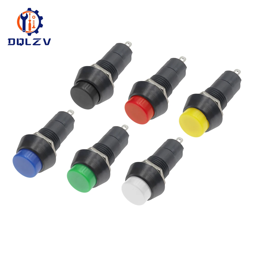 Self-lock/Self-Recovery Pushbutton Switches 12mm OFF-ON Plastic Push Button Switch momentary 3A 250V AC 2PIN 6Color Mixing