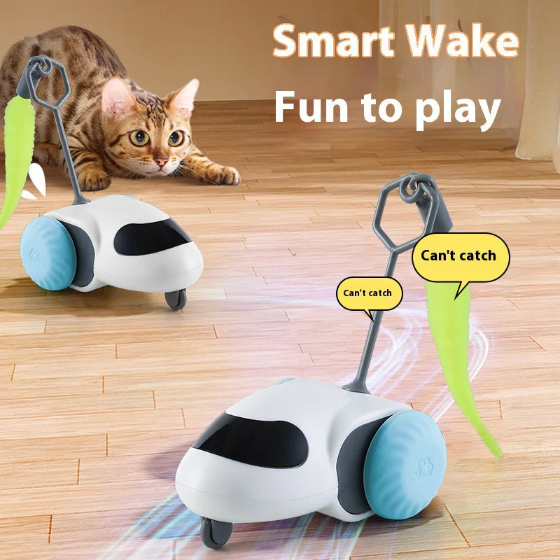 Interactive Cat Toy Remote Smart Electric Turbo Tail Automatic Car Toys Indoor Bored Cats Robot Rechargeable Teasing Cat Stick