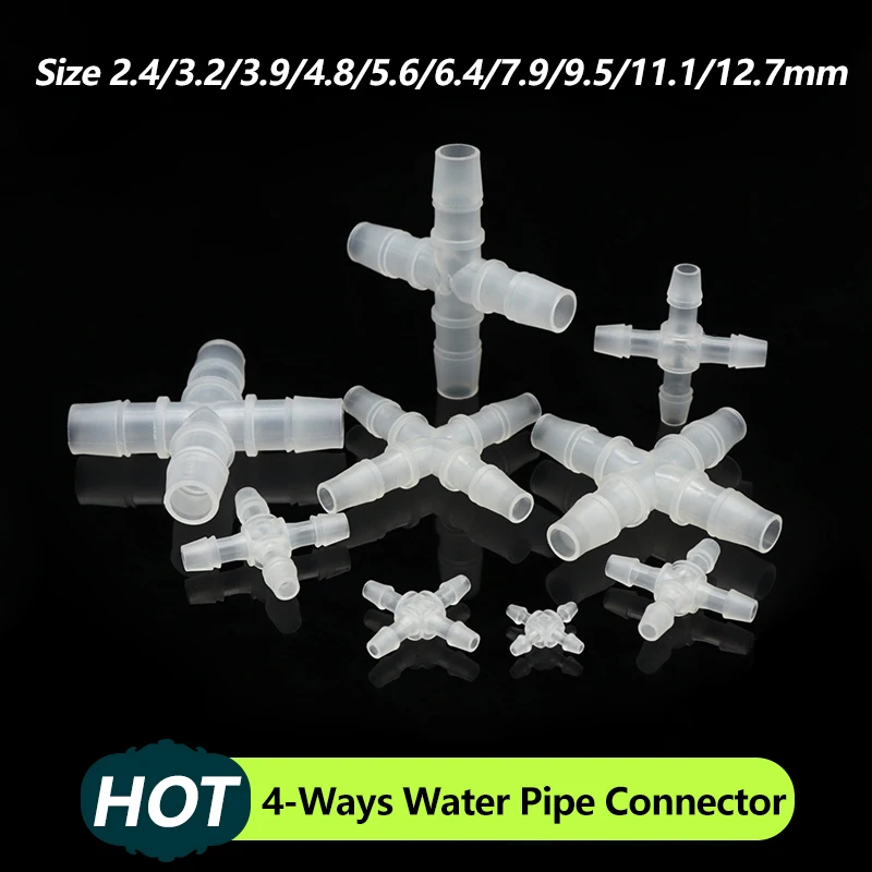 5/10Pcs 2.4 ~ 12.7mm Plastic Cross Connectors Garden Irrigation Equal Dia 4-Ways Joint Aquarium Tank Air Pump Hose Pagoda Joints