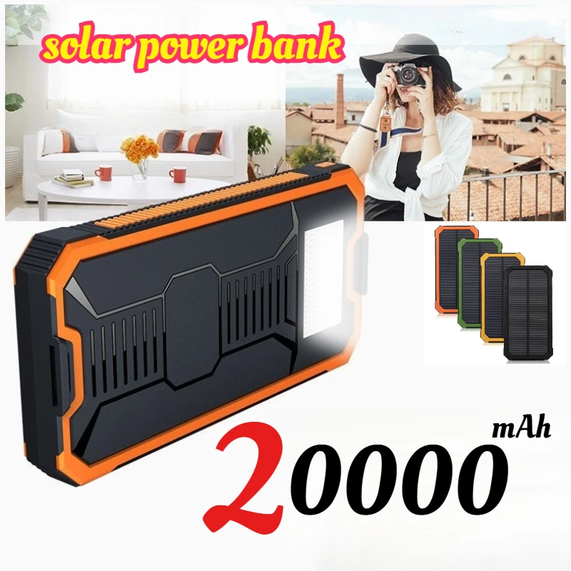 

Portable Solor Power Bank 20000mah with Super Bright LED Light for IPhone Xiaomi Samsung Huawei Outdoor Waterproof Emergency