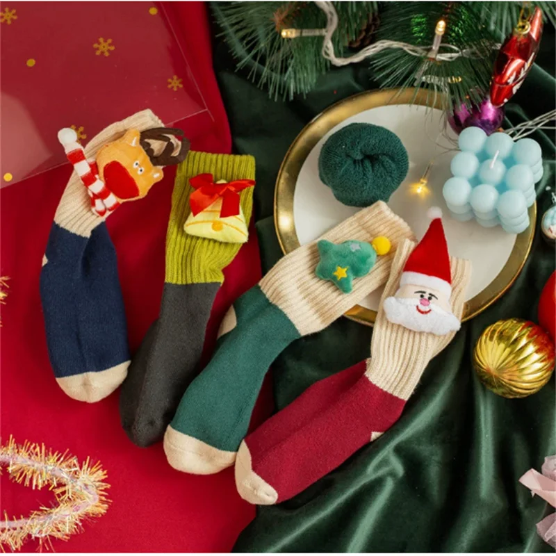 Kids Socks 4 Pairs/Lot Winter Cotton Girls Boy Socks Christmas Pattern for Children Baby Little Girl Clothing Accessories