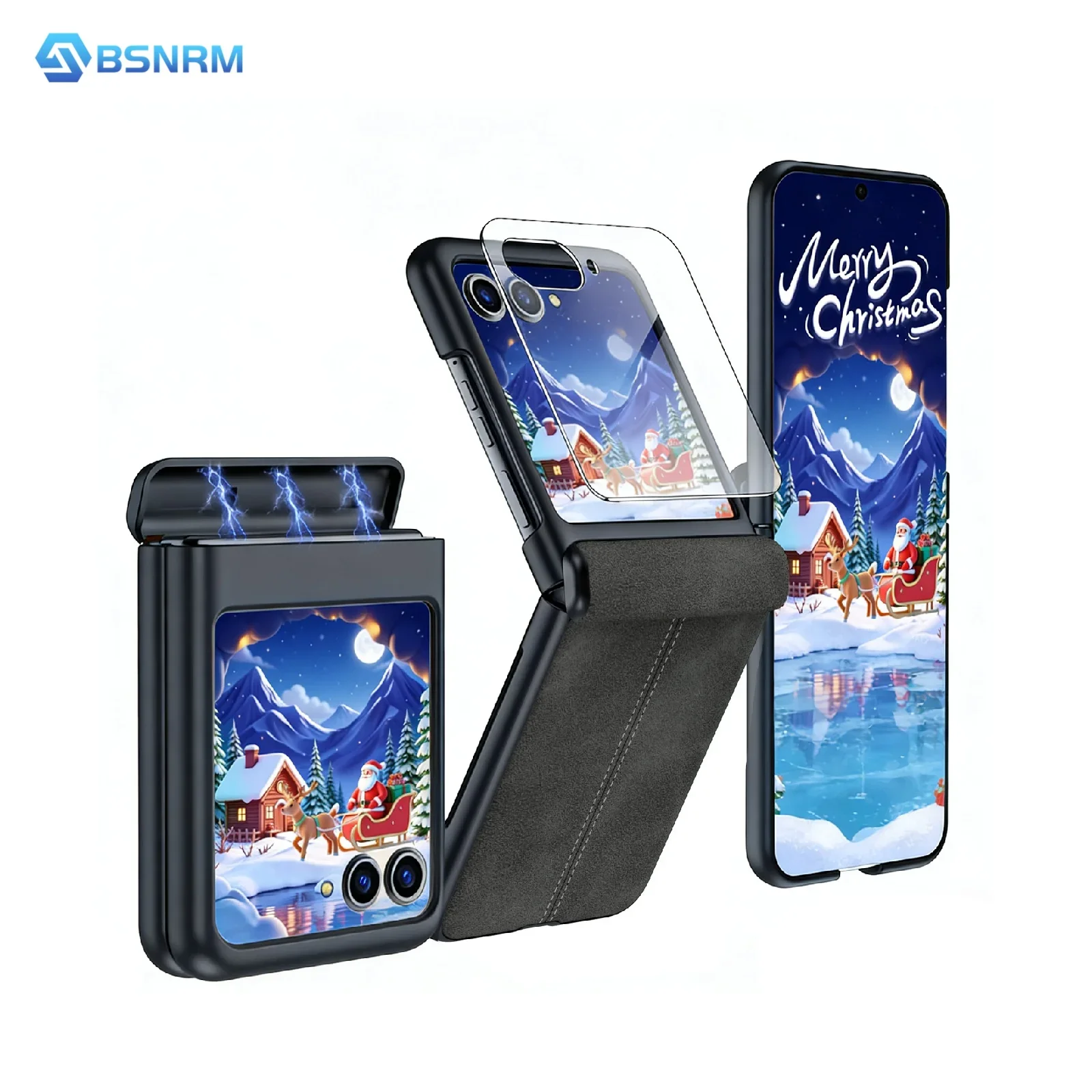 

Рождественский подарок для Motorola Razr 60 2025/Razr 50 2024, с защитной пленкой для экрана, тонкий матовый противоударный чехол из искусственной кожи для ПК, черный