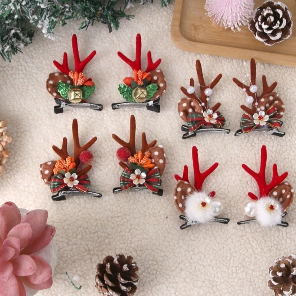 Plush Christmas Hairpins Bowknot Merry Christmas Decor Children Deer Antler Hair Clips Elk Korean Hair Accessories