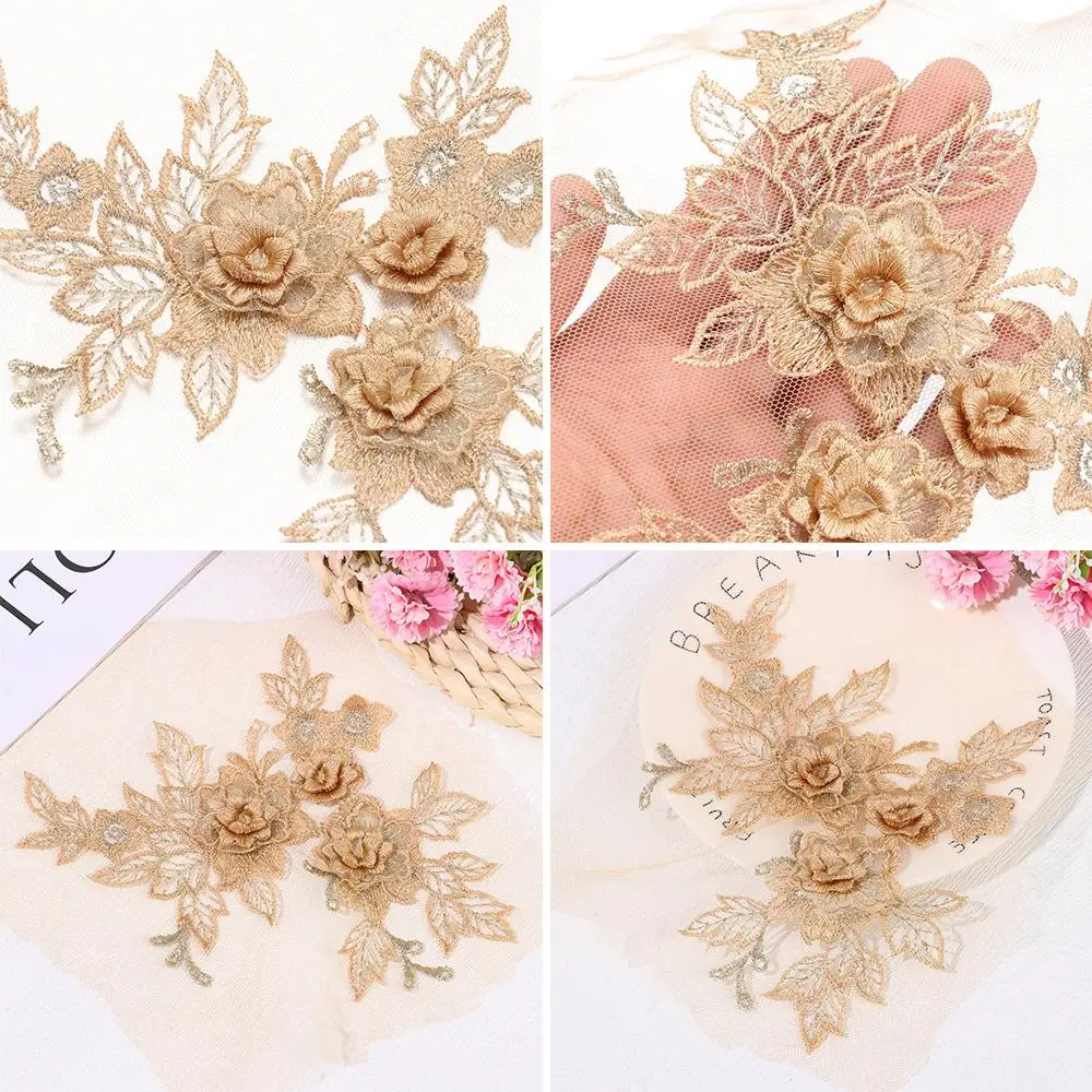 Sewing Craft Wedding Tulle Motif Embroidery Lace Flower Bridal Applique 3D Trims