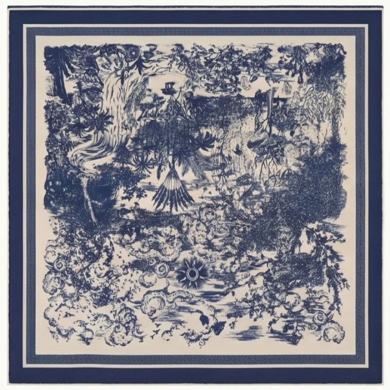 1pcs  Vintage Plant Jungle Printed Square Scarf Women Soft Simulated Silk Versatile Headwear Bag Clothing Decor Accessory