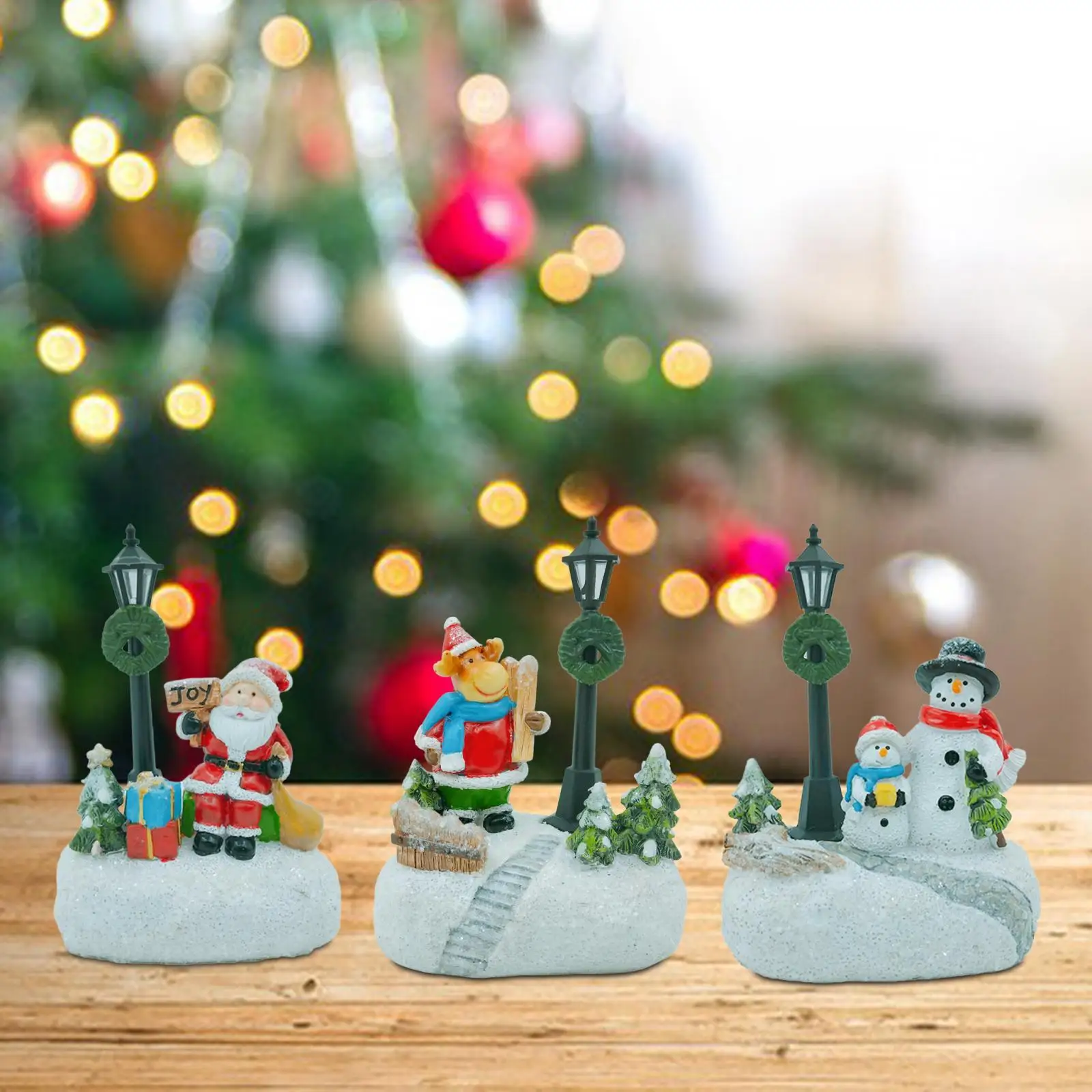 Lighted Christmas Table Decoration Glowing Streetlight Resin Crafts Desktop