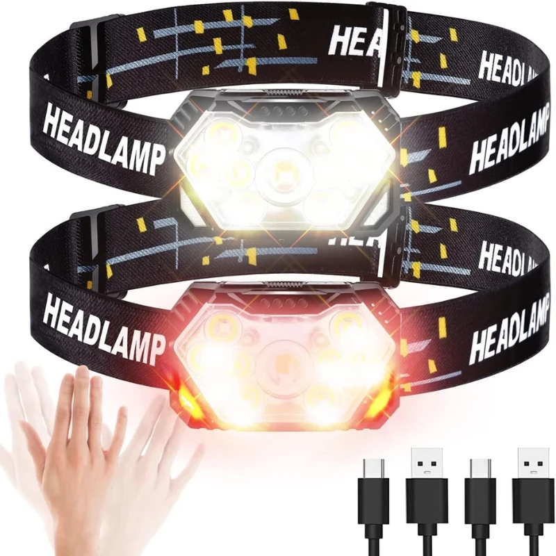 9 Led Strong Light Headlamp Rechageable Motion Sensor Headlight Portable Fishing Camping Outdoor Head Lamp Work Flashlight