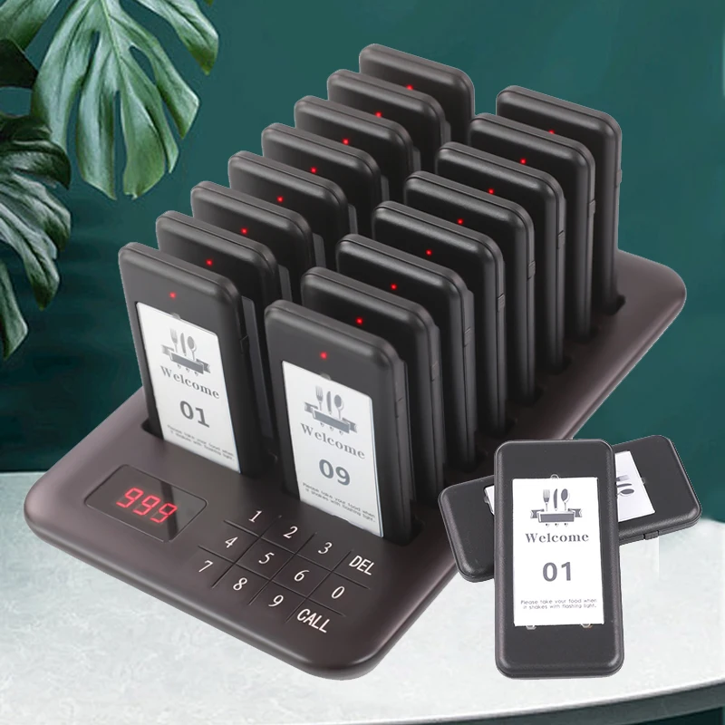 Wireless Restaurant Pager System Food Pager Calling Paging System 16 Beepers For Cafe Shop Church Clinic Bar