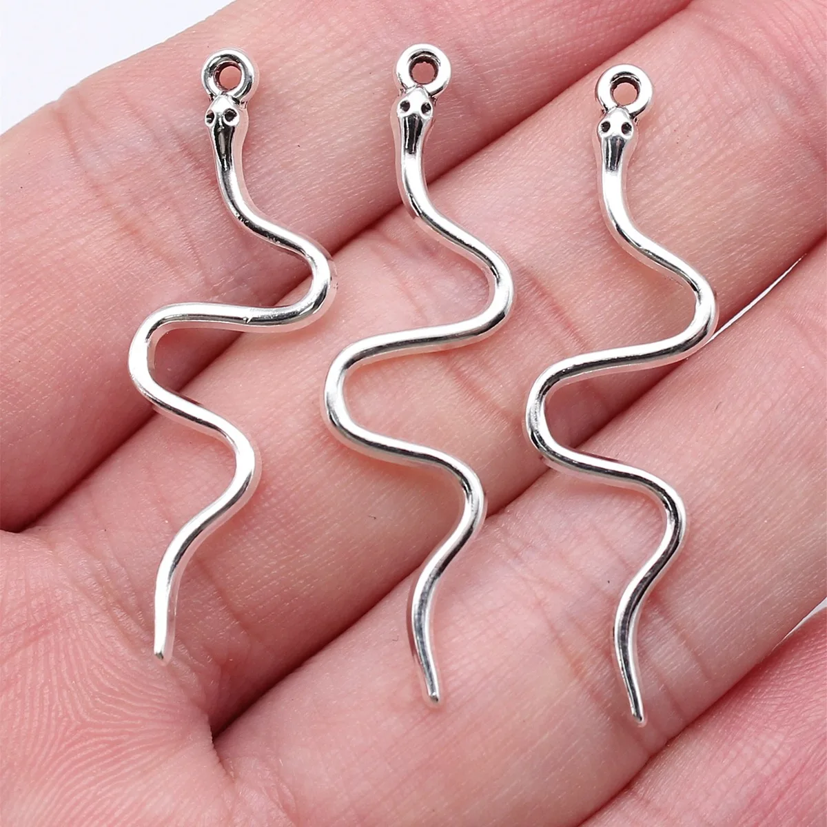 30Pcs/Lot 34x12mm Antique Silver Color Snake Charms Pendant For DIY Jewelry Making Handmade Jewelry Craft Findings