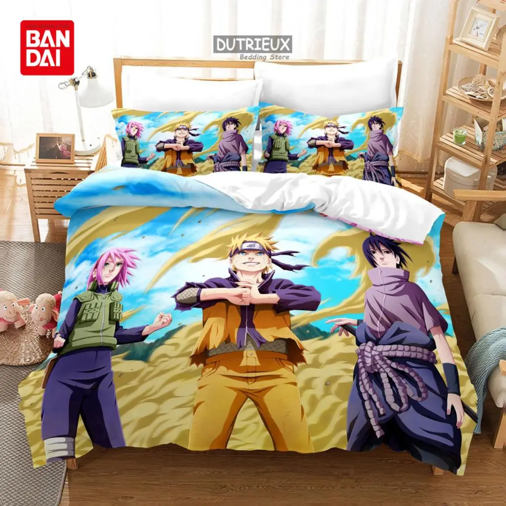 Anime Uzumaki Naruto Bedding Set Pillowcase Cartoon Bedclothes Suit Single Double Quilt Cover Bedspead Bedroom Duvet Cover