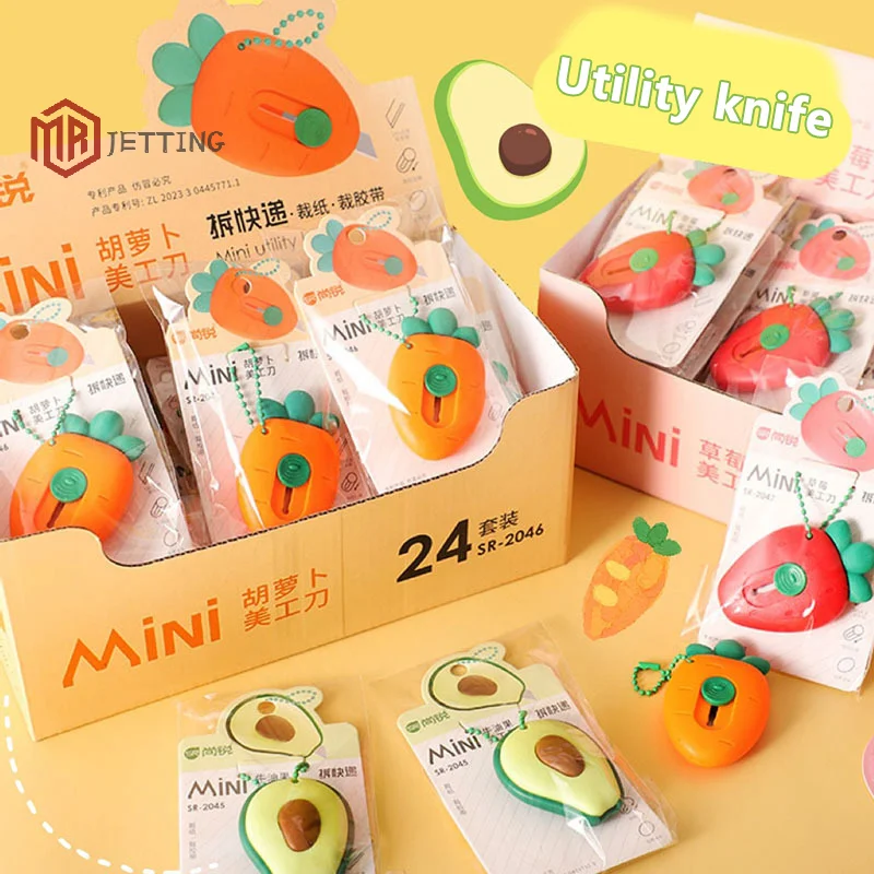 1/3 قطعة لطيف المحمولة البسيطة الأفوكادو الفراولة الجزرة الفن سكّين متعدّد الاستخدامات اكسبرس صندوق سكين الة قطع الورق أدوات التغليف الحرفية #3