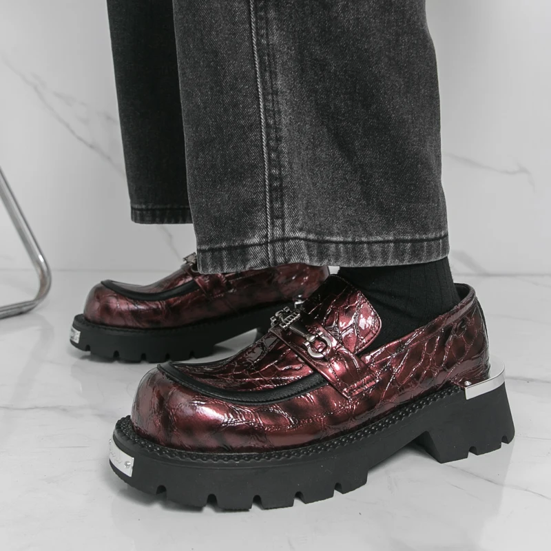 حذاء بدون كعب سميك للرجال، أنماط الموضة الكلاسيكية البريطانية، حفلة العمل، الشارع، بالإضافة إلى حجم الأحذية الجلدية لزيادة الارتفاع #3