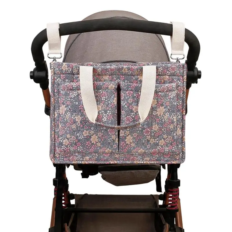 Diaper Bag Tote Lightweight Hangable Tote Stroller Bag Classic Floral Pattern Portable Diaper Organizer Caddy Travel Accessories