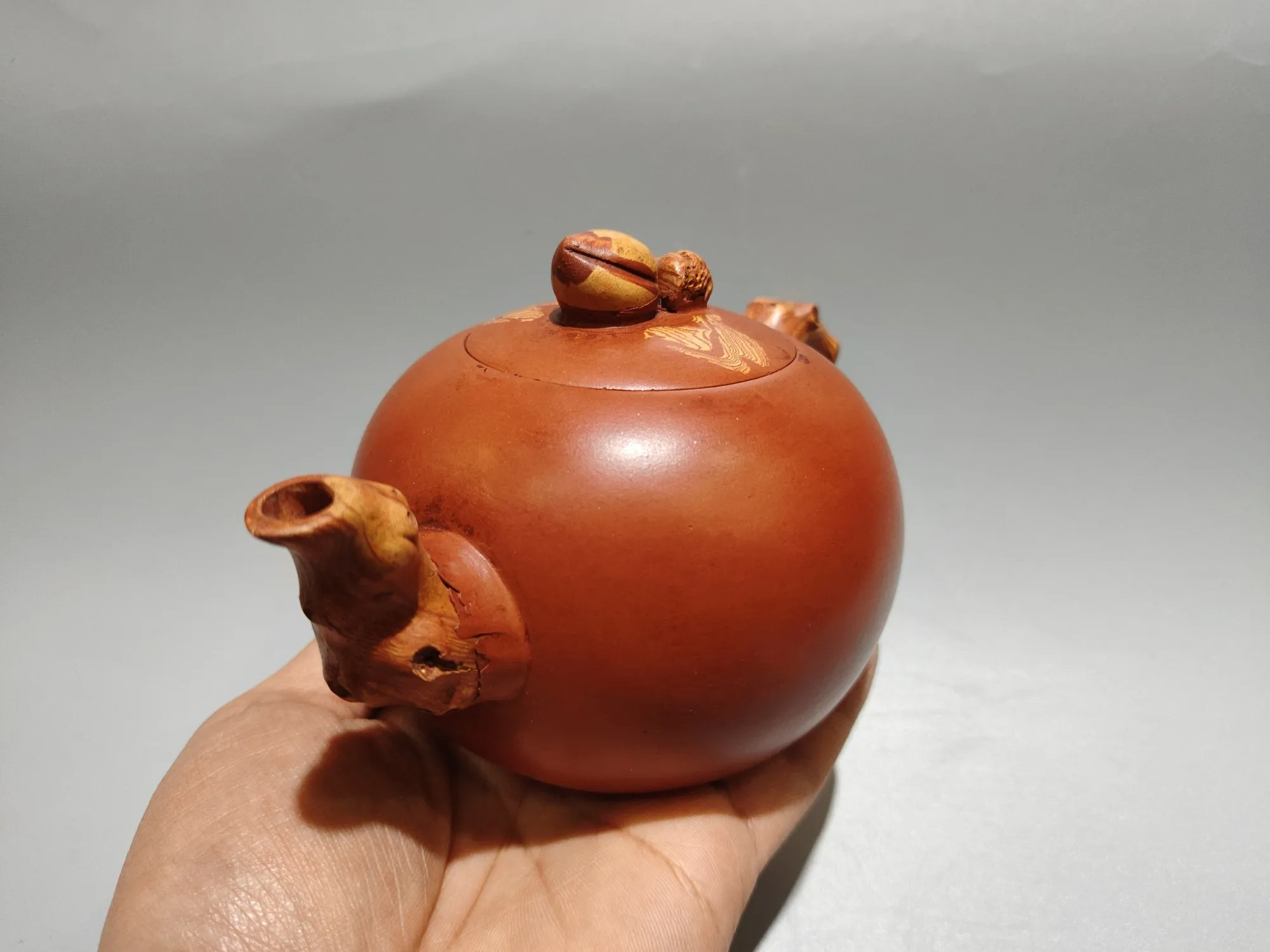 Purple Clay Pot Shoutao clay pot Painted peach leaf pattern Tree Root Mouth Pot Kettle Teapot  Pot Tea