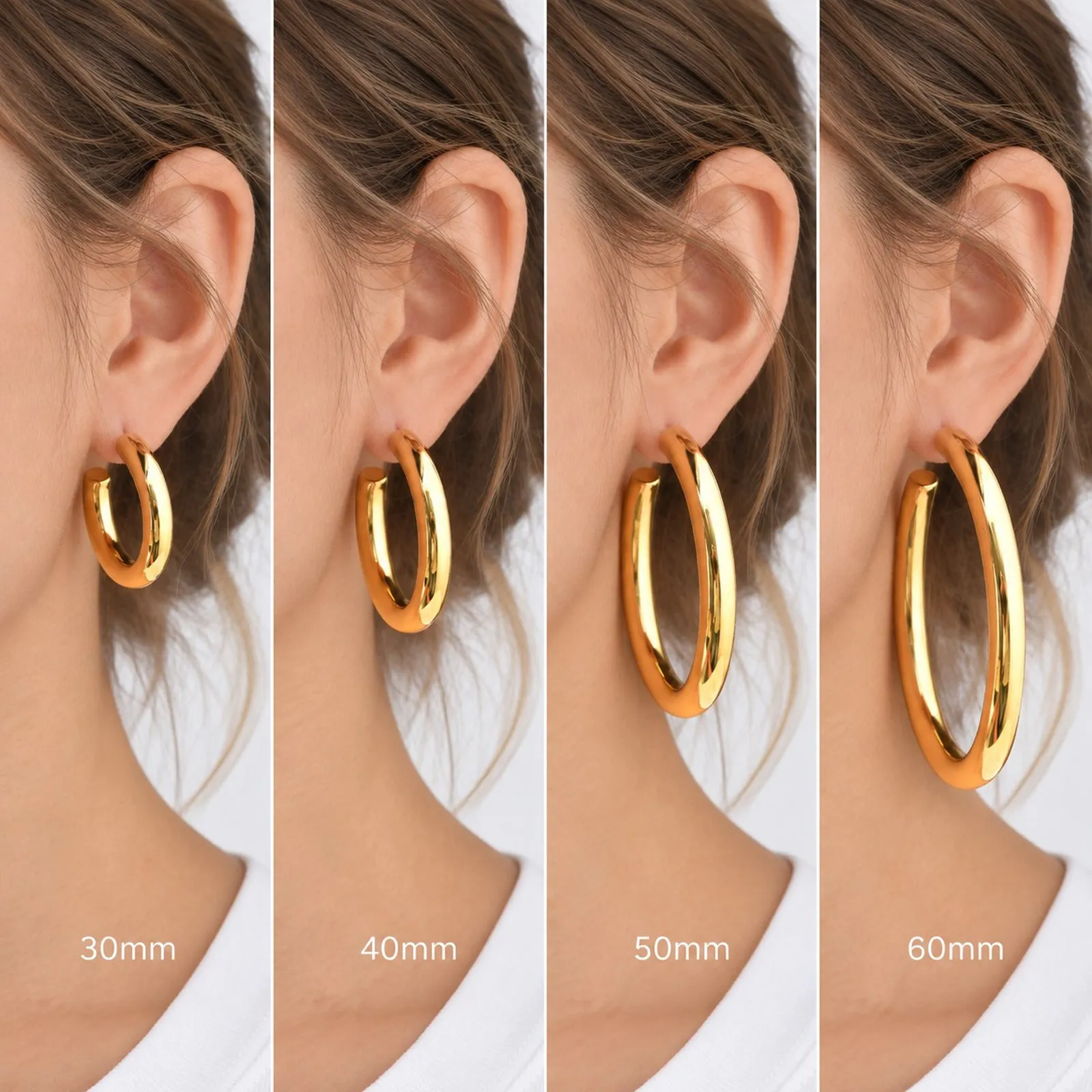 Vnox Trendy Chunky Hollow C Shape Hoop Earrings, Stainless Steel Open Loop Earrings 30/40/50/60mm Multi Size Ear Jewelry Gifts