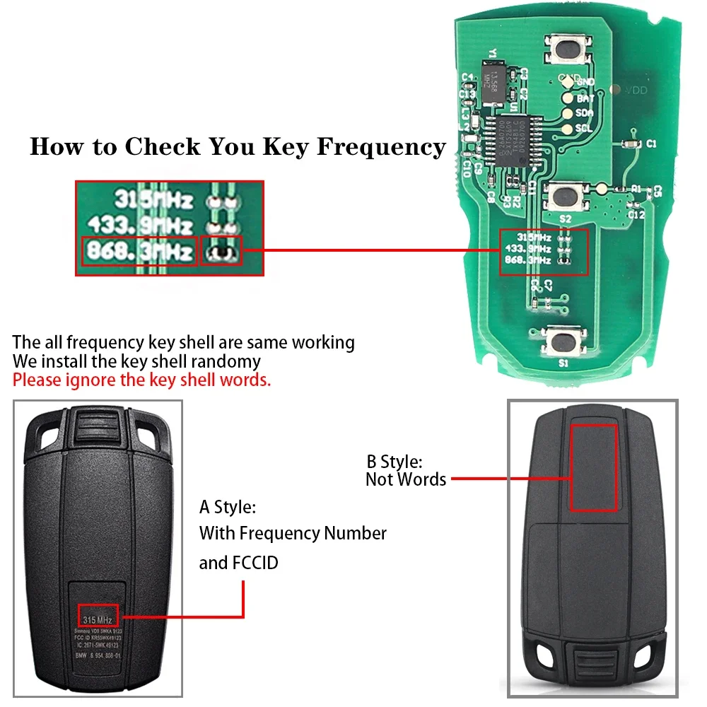 KEYYOU 5PCS 315MHz 433Mhz 868MHz FSK Remote Key For BMW CAS3 1/3/5/7 Series X5 X6 E60 E61 E70 E71 E87 E90 Z4 KR55WK491 Car Key