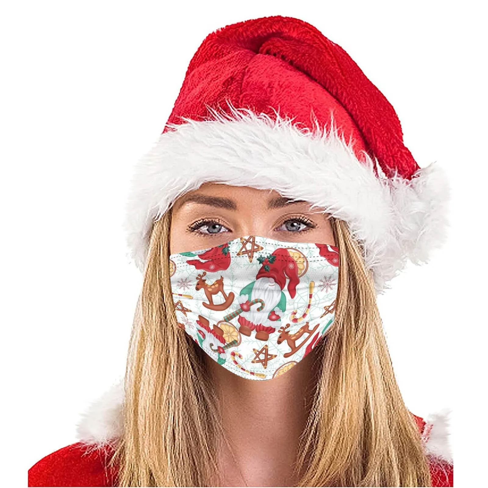 Adult Christmas Printing Disposable Mask Industrial 3-layer Mask Unisex 10 Pieces Outdoor Dust-Proof Face Protective Mask