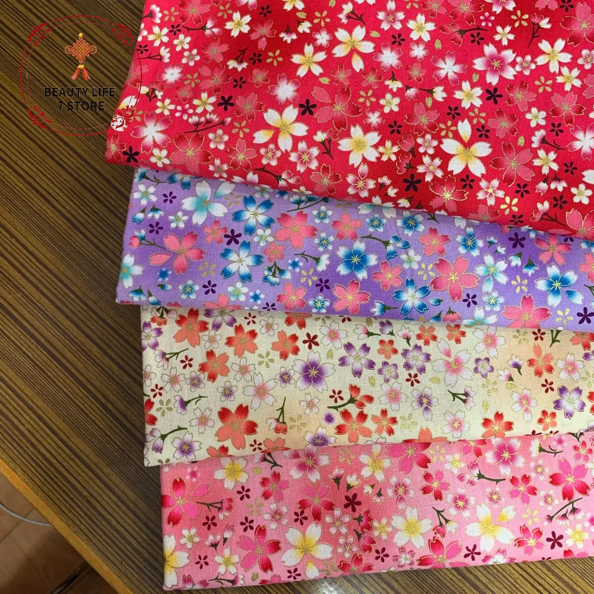 Bronzed Japanese Style Fabric 100% Cotton Printed Kimono Clothing Cloth DIY Sewing Patchwork Material 145cm*48cm