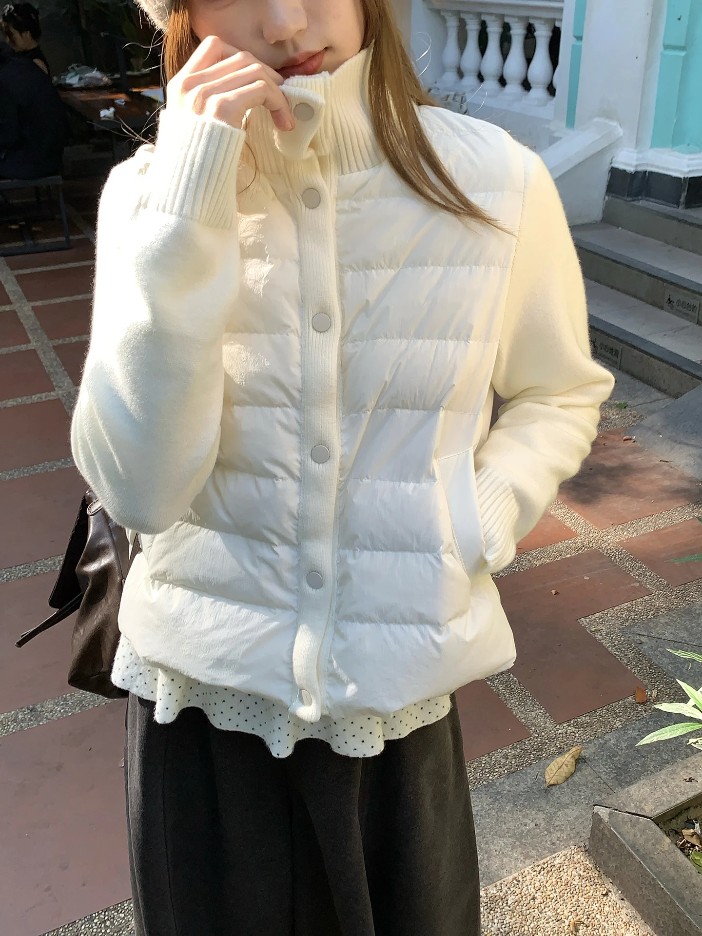 

Женская модная зимняя куртка Holli Korean Sle: теплая, повседневная, приталенная, вязаная, с пэчворком, на пуху, в стиле Bonel Duling