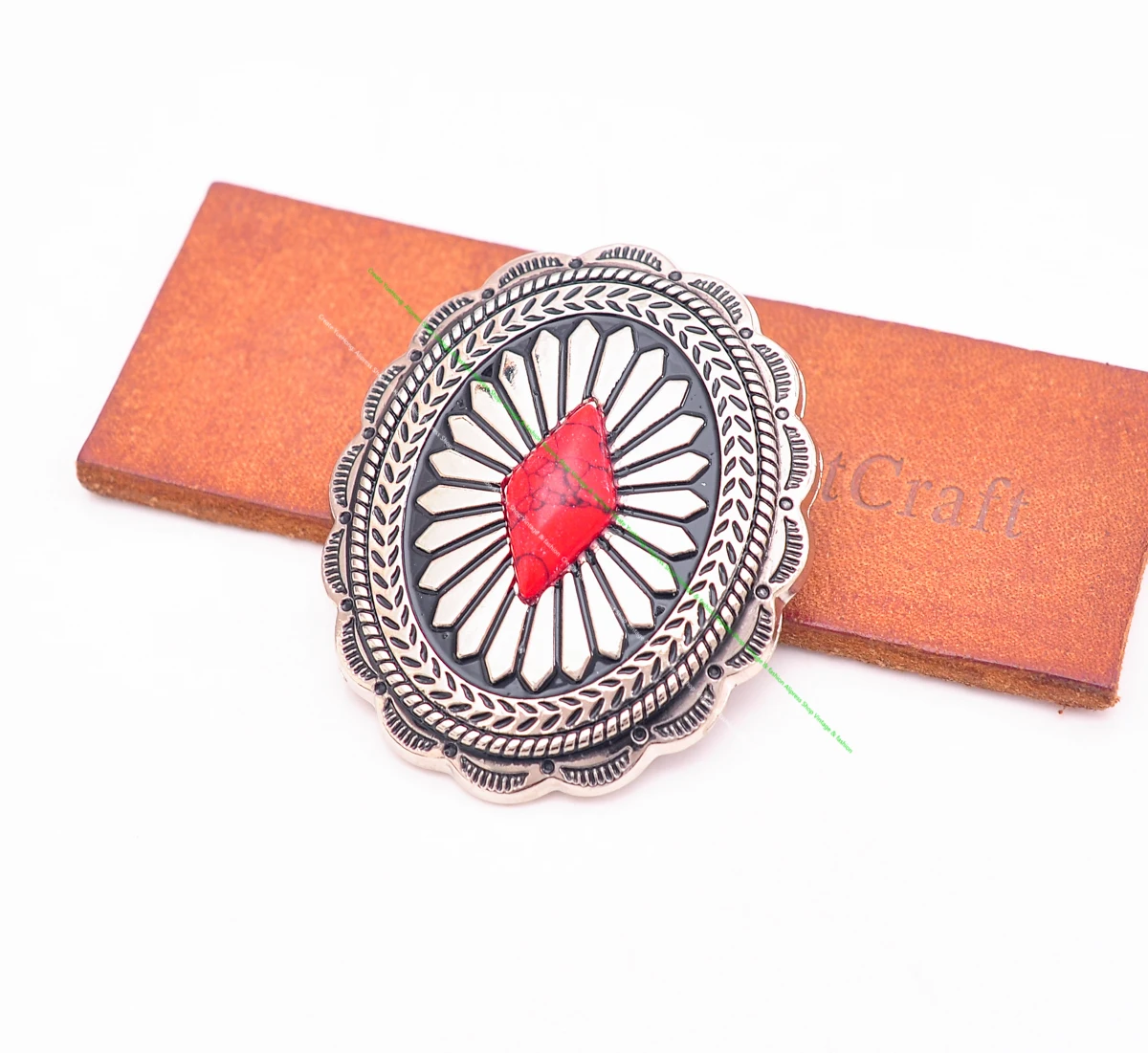 6Pcs Big Silver Tone Southeast Indian Ethnic Sun Flower Turquoise Western Belt Leathercraft Handbag Concho Button Decor