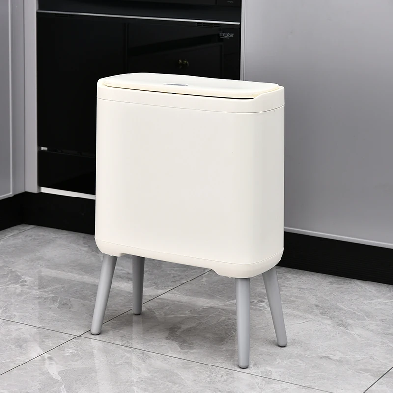 Gap Style Bathroom Waterproof Garbage Bin 12L High Foot Large Capacity Storage Bin, Press Type Covered Paper Basket