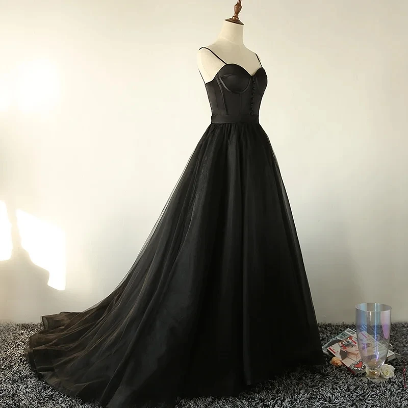 Custom Size Black Sexy Evening Dress Strapless Spaghetti Strap Lace Up Backless A-Line Sleeveless Party Formal Gown Woman