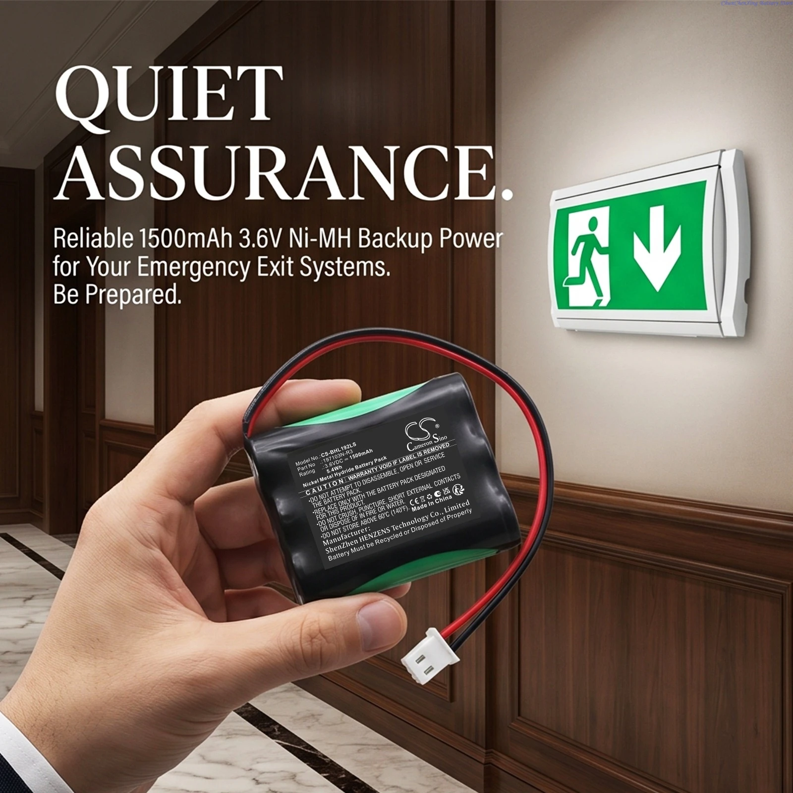 Cameron Sino 3.6V 1500mAh Replacement Emergency Lighting Battery 197103N-R3 for Beghelli Formula 65, NBR2436SA, NB19239