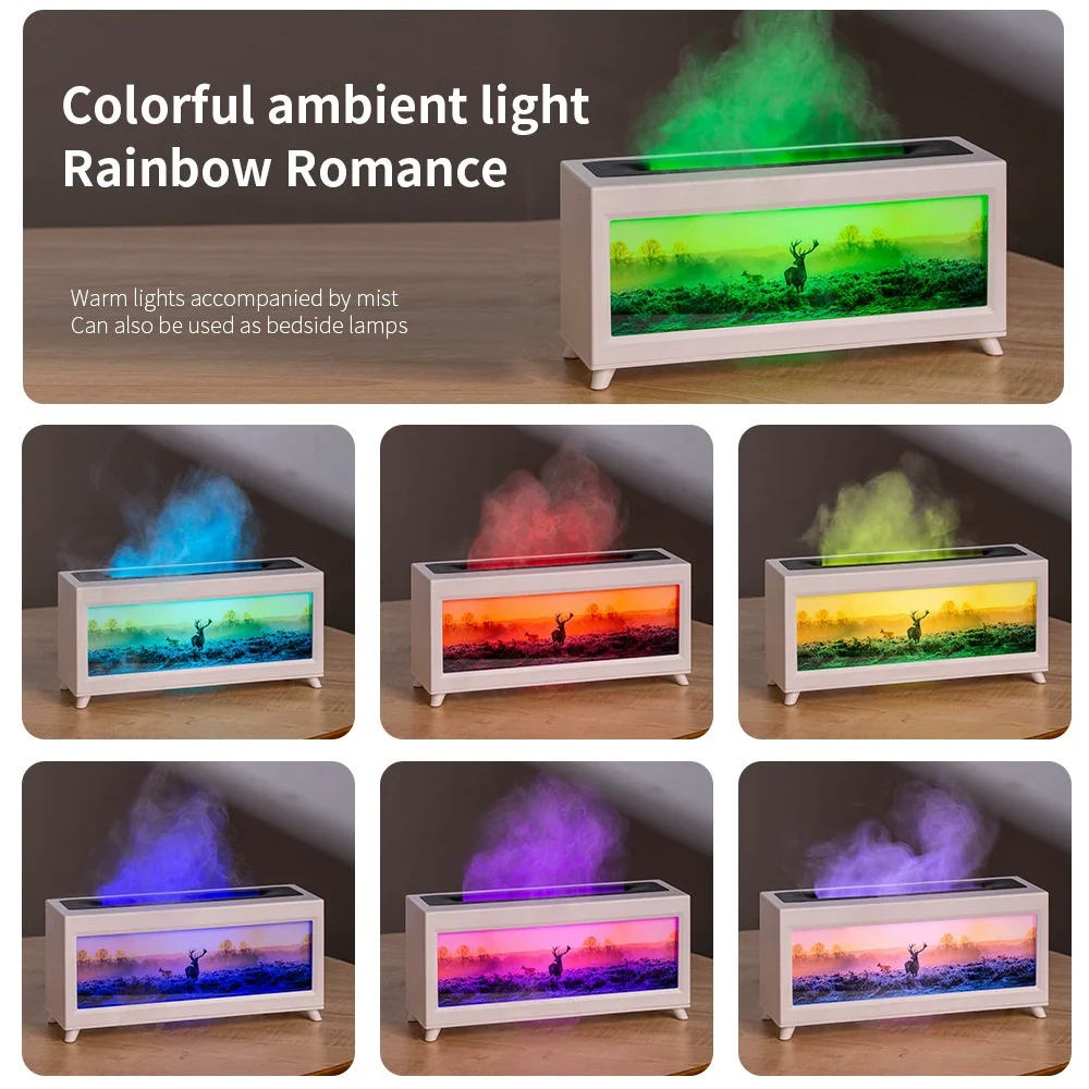 Difusor de óleo essencial de lareira, umidificador de ar aromático USB sem água com desligamento automático e luzes LED de 7 cores para decoração de casa