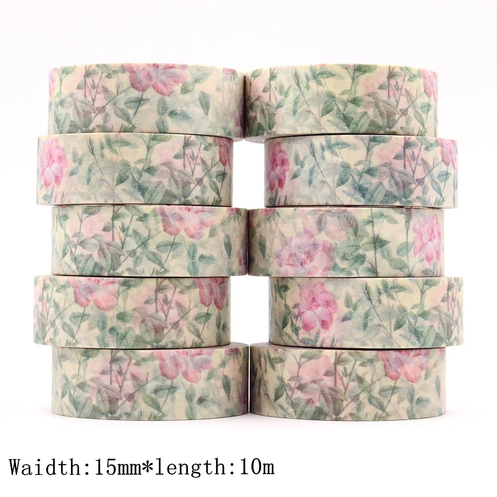 1PC 15mm * 10m Fita Floral Do Vintage Washi DIY Scrapbooking Papel Álbum de Fotos Adesivo Papelaria Fita Adesiva Adesivos