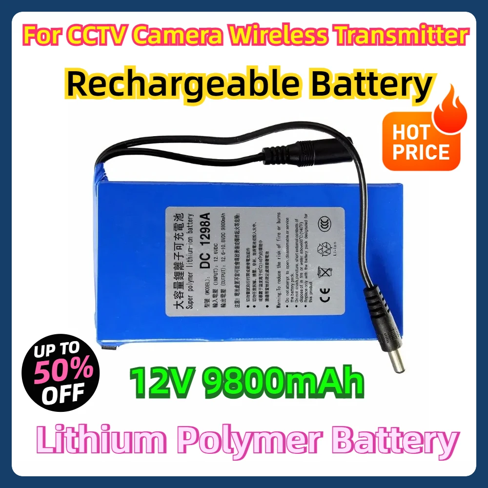 

For CCTV Camera Wireless Transmitter Rechargeable Battery 12V 9800mAh Lithium Polymer 12.6VDC Super Rechargeable Battery