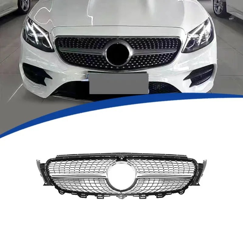 

X-T Silver Chrome Diamond Bumper Grille For Mercedes Benz W213 E200 E300 E400 2016-2019 Middle Grill Part WIithout Logo
