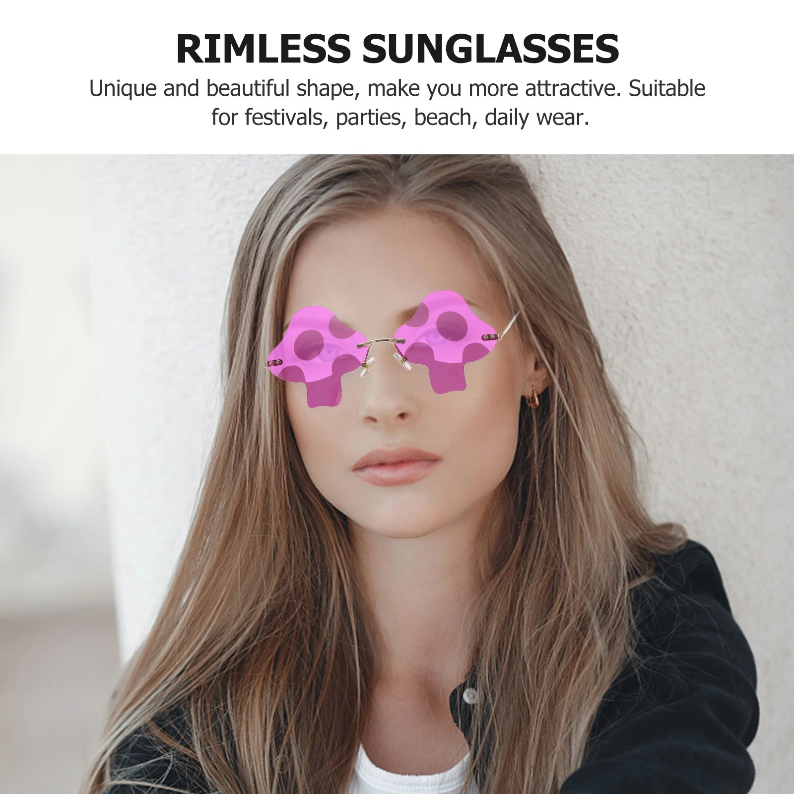 

1Pair Rimless Sunglasses Fashion Disco Party Glasses Creative Mushroom Design Trendy Fun Sunglasses Rimless Glasses