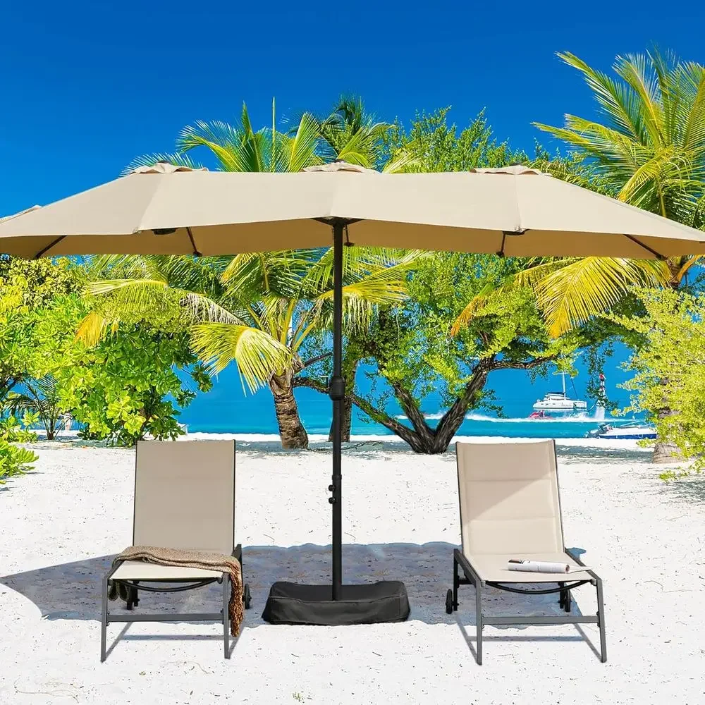Extra-Large Double-Sided Patio Umbrella with Crank, 12 Ribs, and Ventilation, Tan