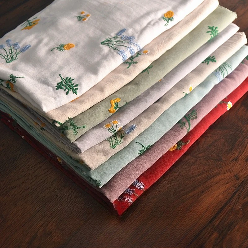 Pastoral Style Cotton Linen Embroidered Clothing Fabric Linen Viscose Blend Embroidered Cloth Women's Dress Designer Per Meter