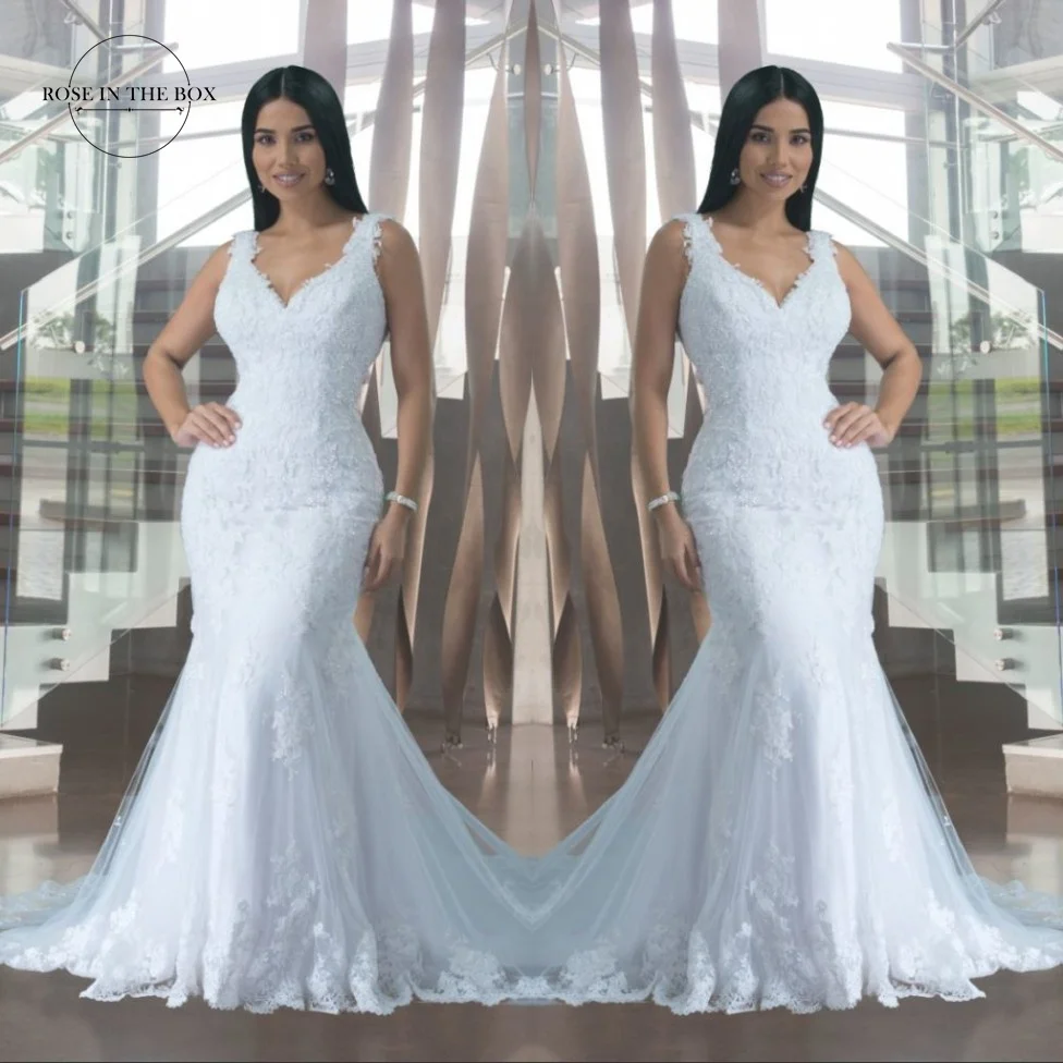 Sereia vestidos de casamento com decote em v sem mangas rendas applique vestido de noiva 2022 vestidos de noiva sheer voltar espanha vestidos de casamento