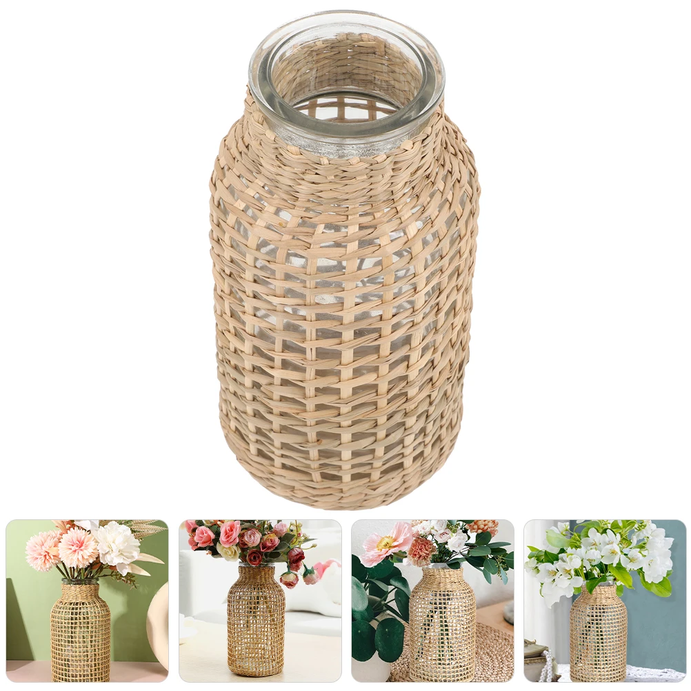 

2 Pcs Dry Vase Flower Arrangement Decorative Container Simple Flowers Floral Vases Straw Aesthetic