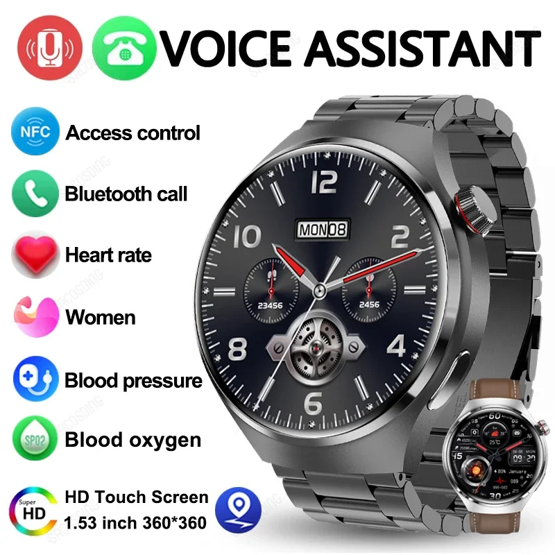 

NFC Smart Watch Men AMOLED 360*360 HD Screen Blood Oxygen Blood Pressure Heart Rate Monitor Bluetooth Call Smartwatch For Huawei