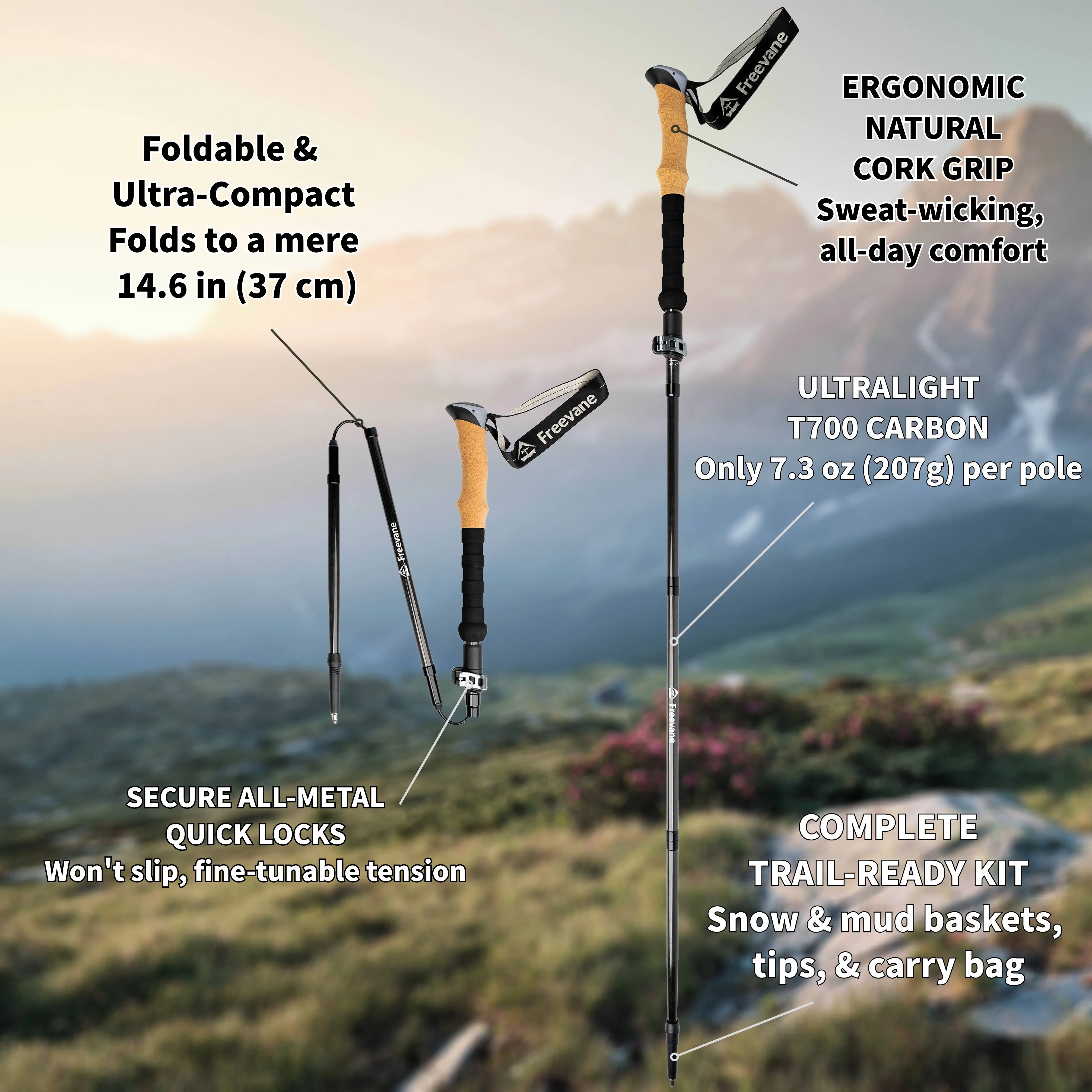 Paires de bâtons de randonnée - Carbon Fiber Trekking Poles Ultralight Pair avis et prix