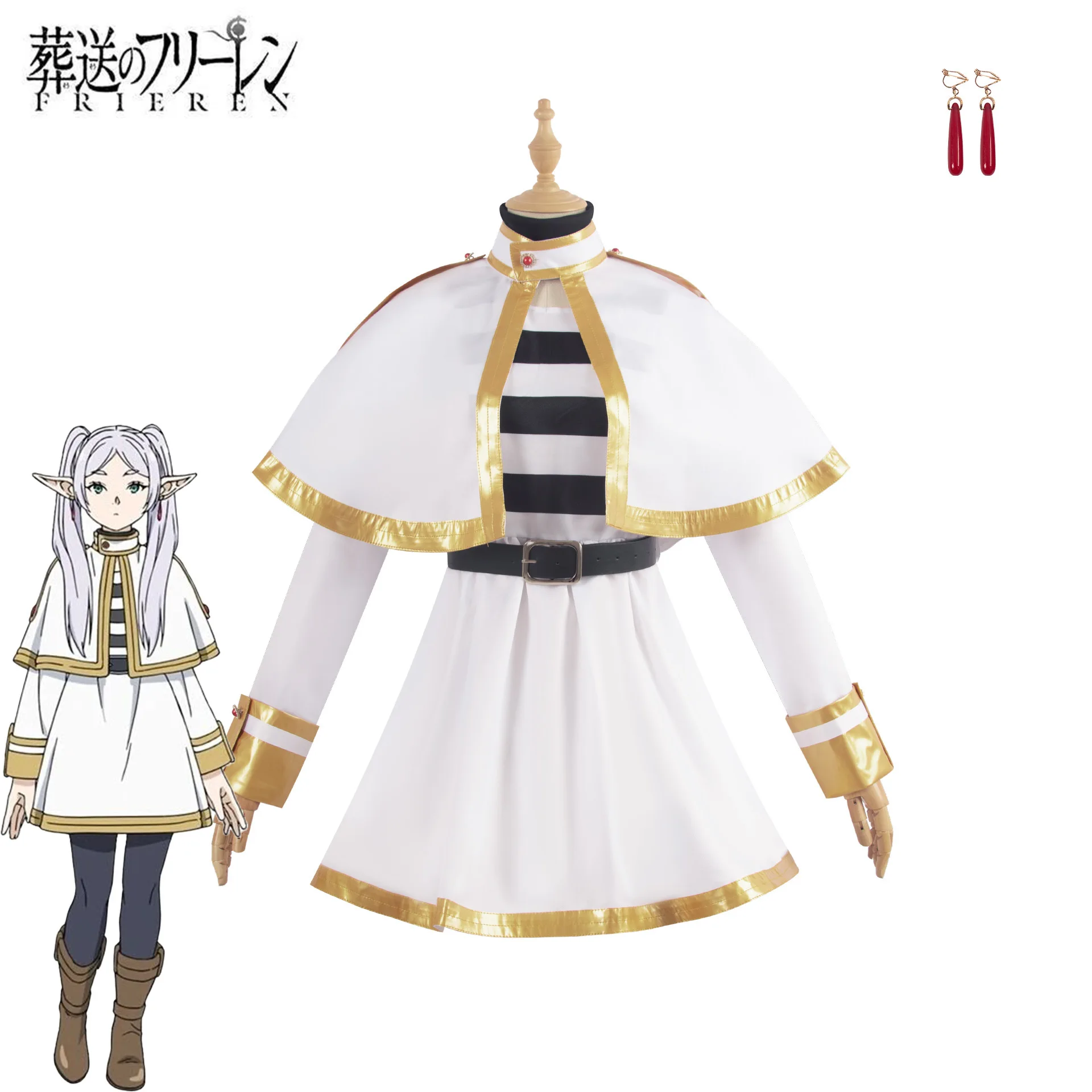 Sousou No Frieren Cosplay Costume et Fille, Perruque, Chaussures, Robe de Magicien Anime, Oreille d'Elfe, halloween costume