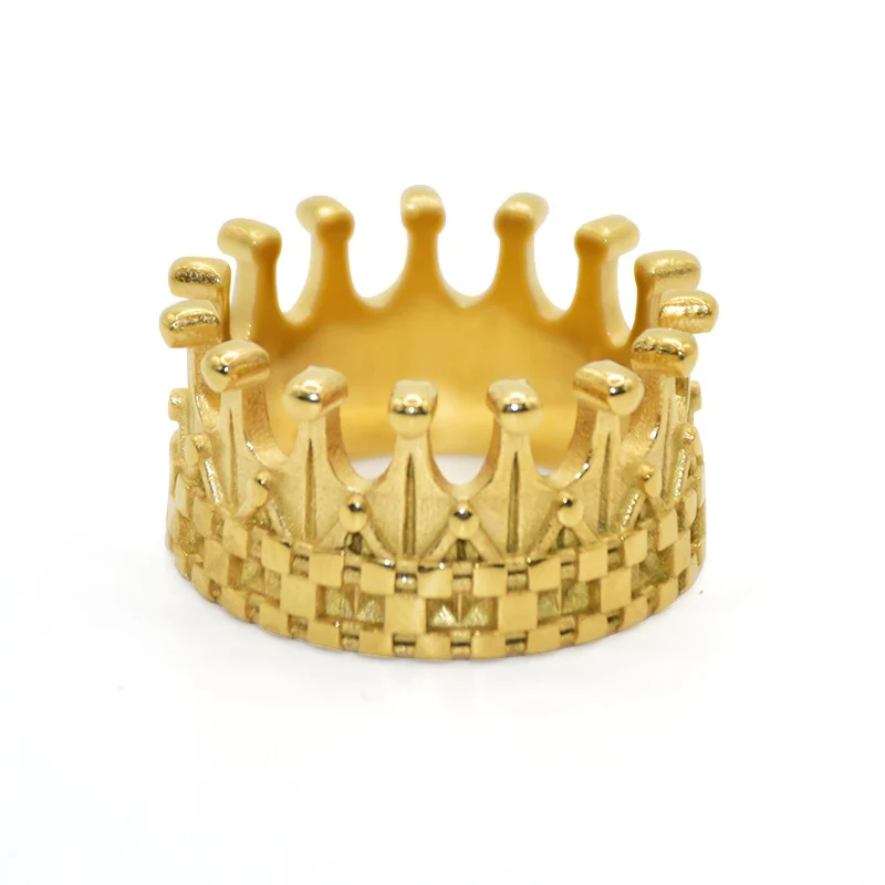 HIP Hop Bling Gold Color Stainless Steel Crown Rings for Men Rapper Jewelry Drop Shipping