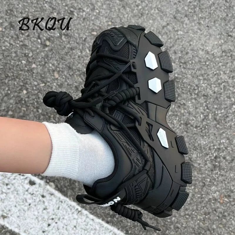 

BKQU Black Daddy Female 2024 Spring/Autumn New Ultra Light with Thick Sole Increase Leisure Cool Sports Women's Platform Shoes