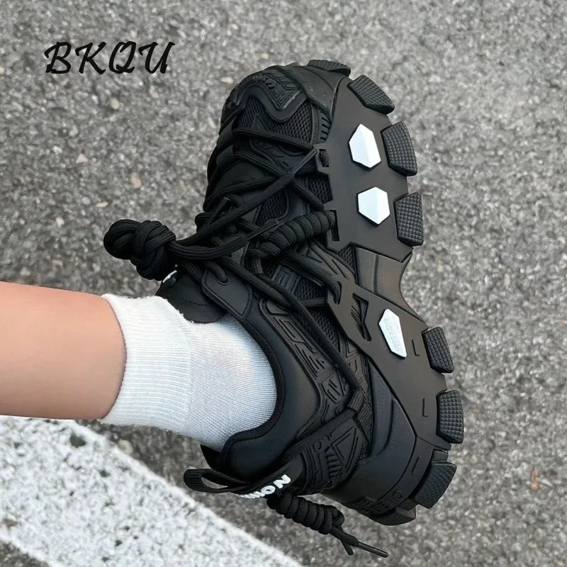 BKQU Black Daddy Female 2024 Spring/Autumn New Ultra Light with Thick Sole Increase Leisure Cool Sports Women's Platform Shoes