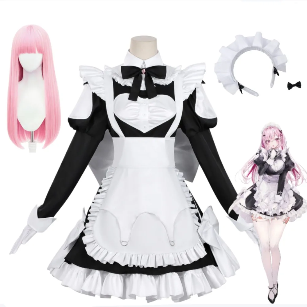 

Surviving on Deadly Games Momono Cosplay Costume Cute Short Skirt Maid Dress Accessory Hair Band Wig Performance Costume