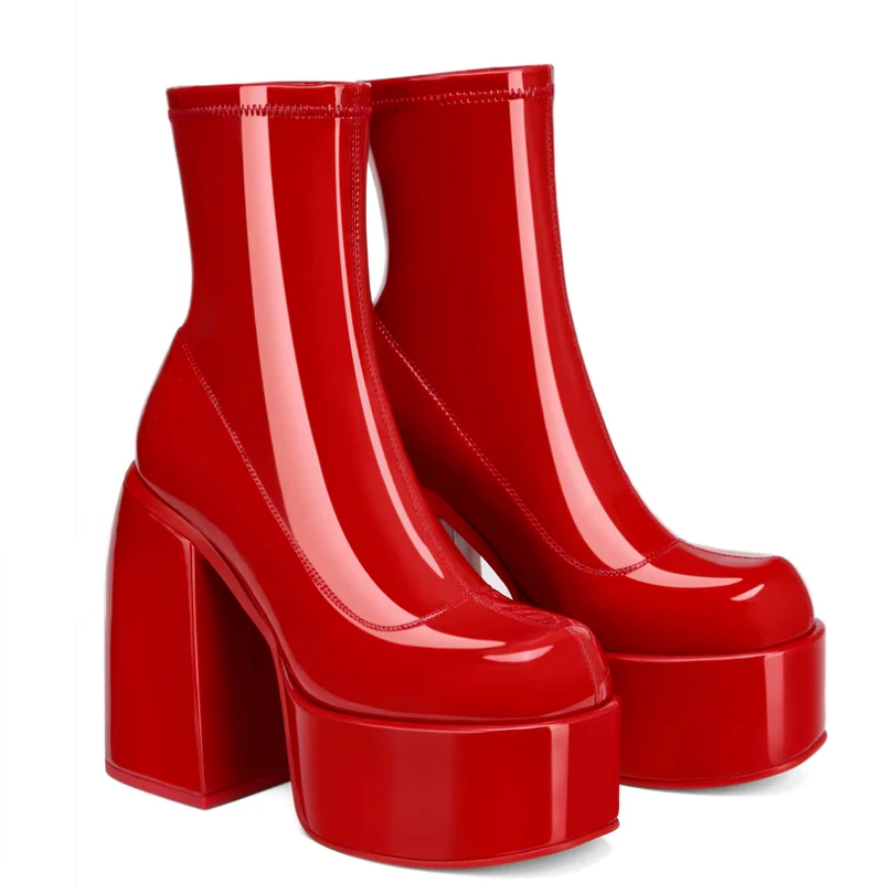 Ankle Boots Women Fashion High Platform Shaped High Heel Boots Chunky Heels Zipper Designer Shoes  Platform Shoes Women Shoes