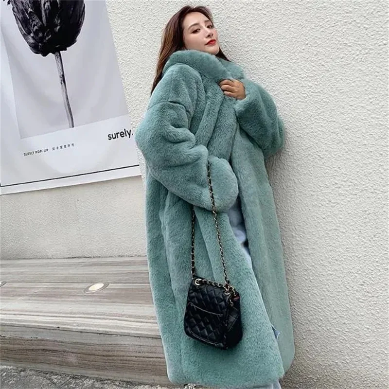 

Fur Coat 2023 Autumn/Winter Women's Thickened Imitation Mink Hair Long Hooded Loose Artificial Fur Imitation Fur Solid Commuter