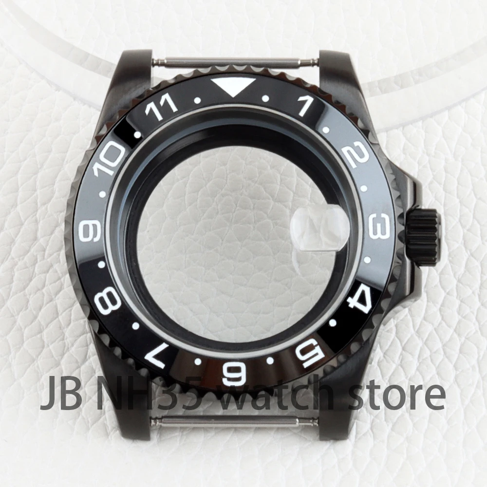 Cassa per orologio NH35 nera da 40 mm Vetro zaffiro impermeabile solido acciaio inossidabile 316L per movimento GMT NH34 NH35 NH36 NH38 Quadrante da 28,5 mm
