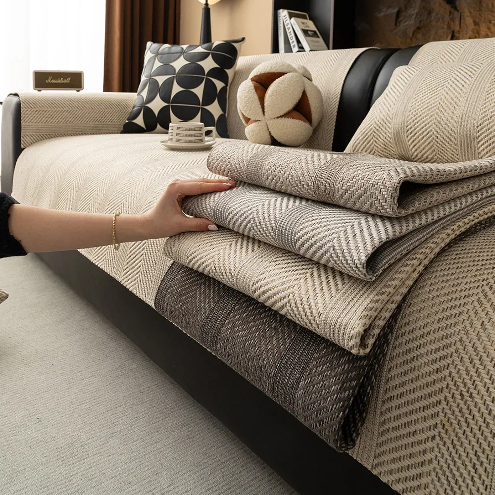 Solid Color Imitation Linen Sofa Cover Four Season Universal Anti Slip High-end Luxury Sofa Cushion New Modern Simple Versatile