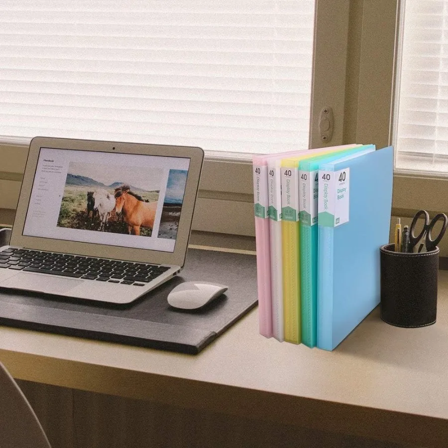 Pasta de portfólio com 40 bolsos, pasta de portfólio de 8,5 "x 11", exibindo 80 páginas, pasta com mangas de plástico, pasta de plástico para mulheres e