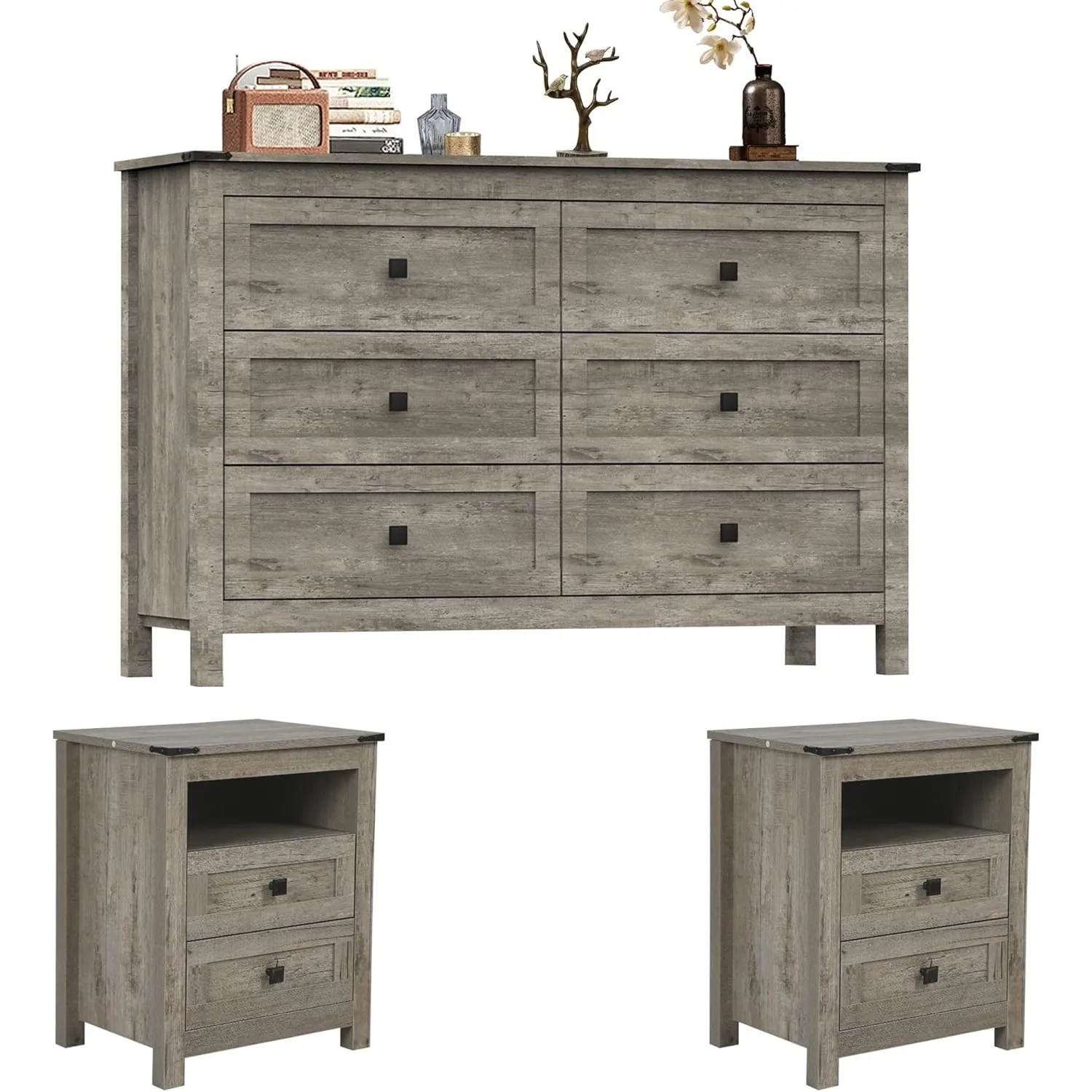 Bedroom Furniture Set Rustic Wood Double Dresser Chest of Drawers 6Drawer Chest of Drawers Wide Storage Organizer Cabinet for